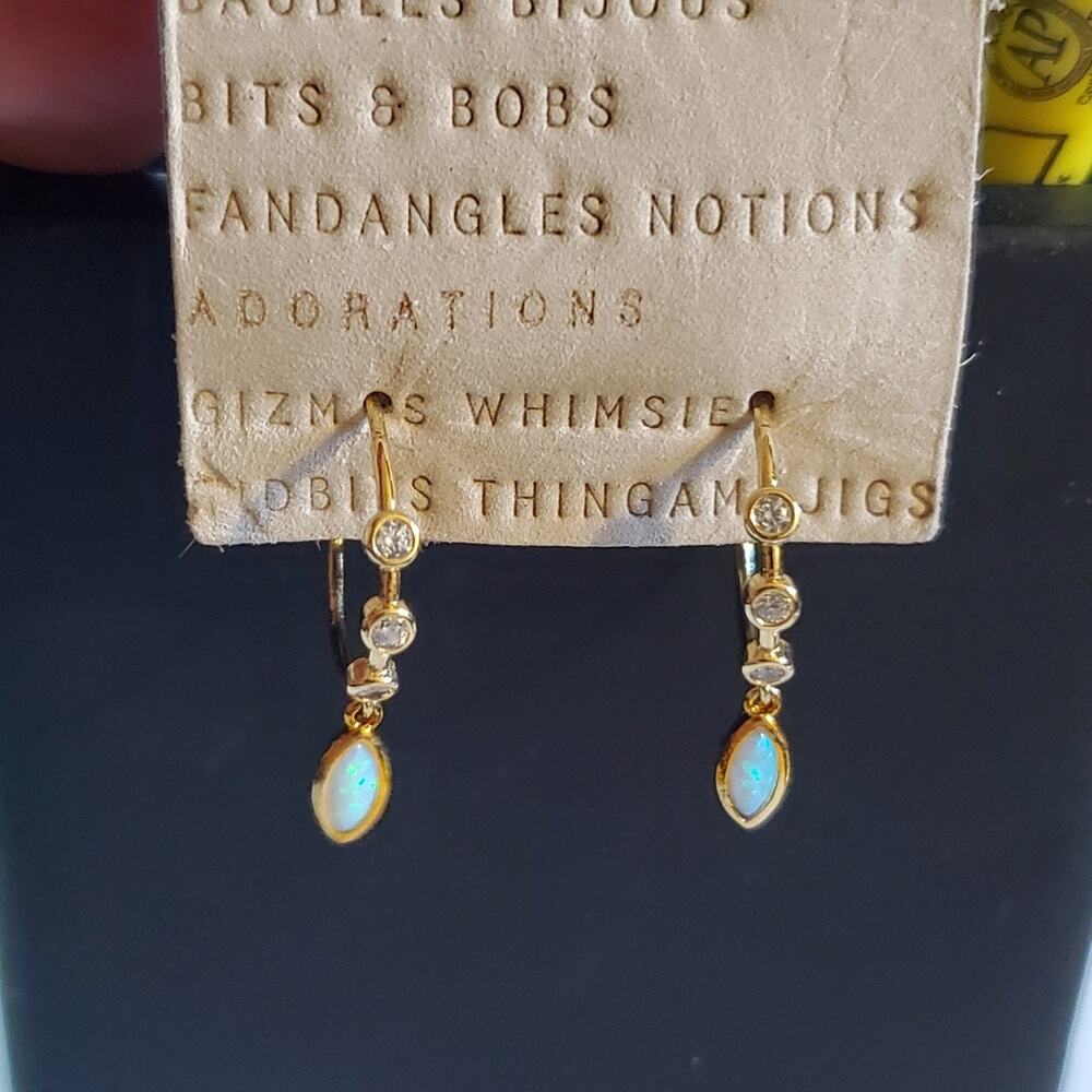 Anthropologie Gold over Brass White stone /Crystal Earrings Hoops New with tags